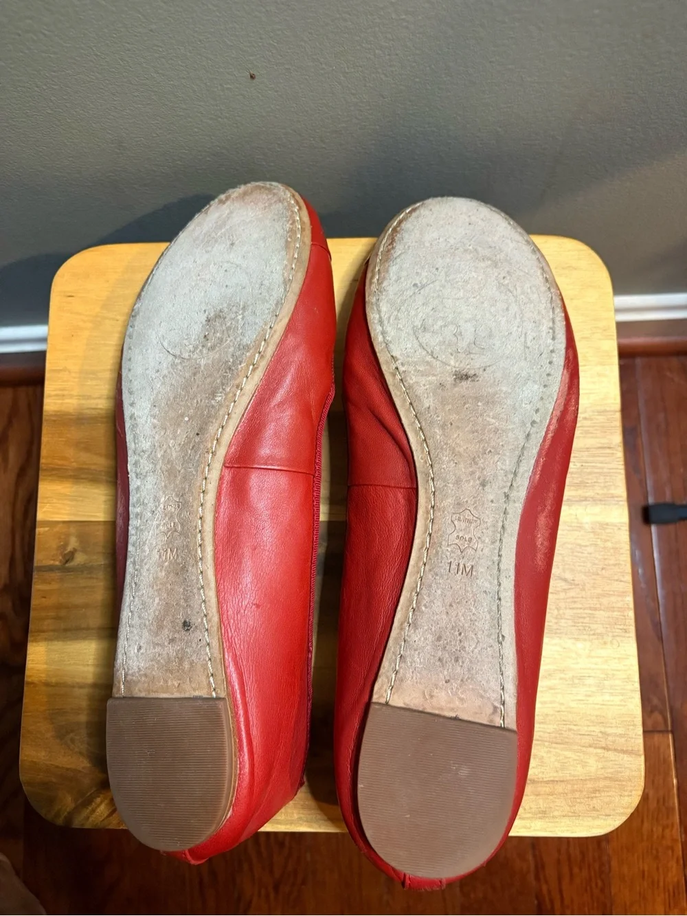 Tory Burch Red Patent Leather Logo Bow Flats